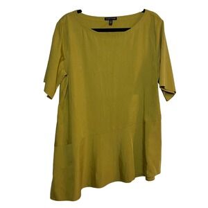 Eileen Fisher Asymmetric Top Small Yellow Lyocell Minimalist Boho Boxy Lagenlook